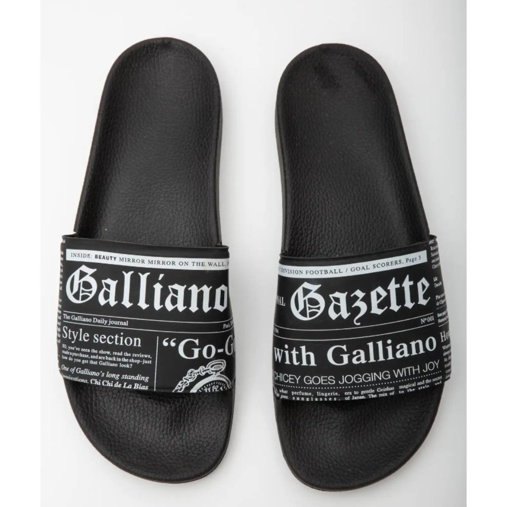 John Galliano Gazette Print Newspaper Pool Slides Sandals